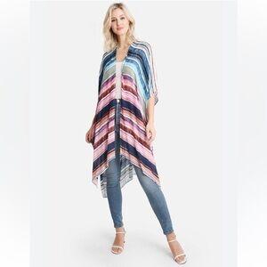 Oliver Multicolored Stripe Long Kimono Swimsuit Bikini Coverup Boho Vacation XS